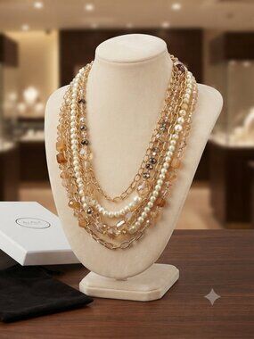 Ali khan champagne color 6 strand glass beaded necklace with gift box